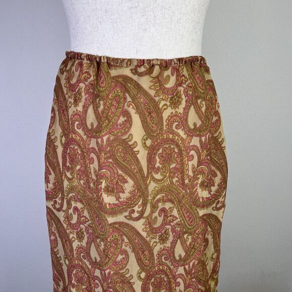 Finity Naturals 100% Silk Boho Skirt Midi Length Size 4 Paisley Yellow/Pink - Picture 2 of 14